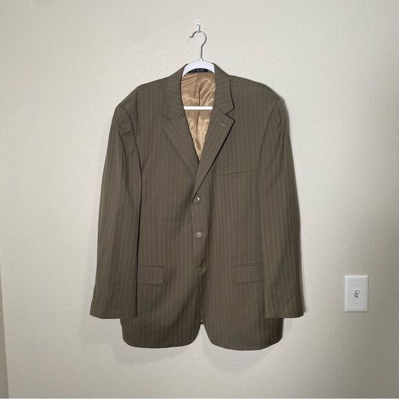 Andrew Fezza 100% Wool Brown Pinstriped Blazer Men's Size 46 R - Picture 7 of 10